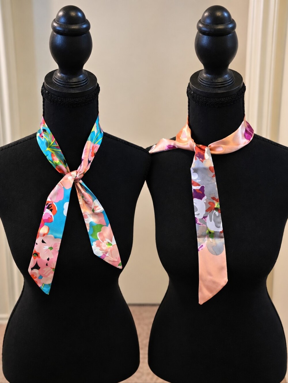 Floral Satin Neck Scarf - Peach & Multicolor
